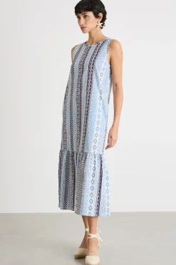 Abito svasato con balza - Blu Azzurro Bianco
