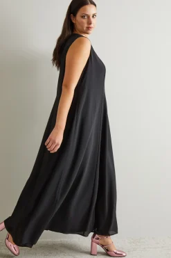Abito svasato in georgette - Nero