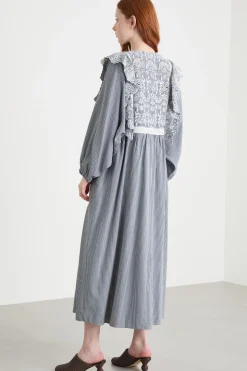 Abito Vichy con ricamo - Blu Bianco