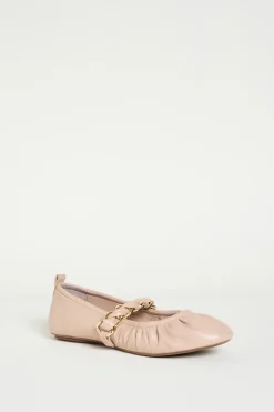 Ballerina in pelle con catena - Beige