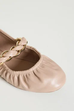 Ballerina in pelle con catena - Rosa