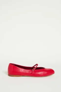 Ballerina in pelle con cinturino - Rosso