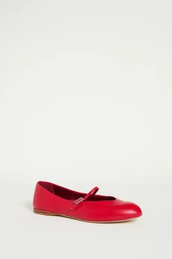 Ballerina in pelle con cinturino - Rosso