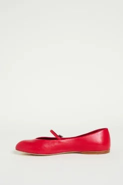 Ballerina in pelle con cinturino - Rosso