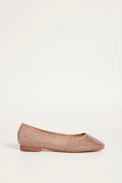 Ballerina in pelle con strass - Cammello