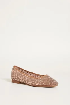 Ballerina in pelle con strass - Cammello