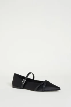 Ballerina in raso e pelle - Nero