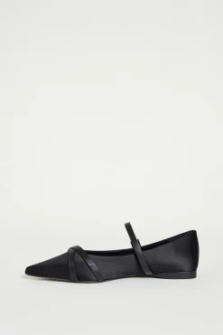Ballerina in raso e pelle - Nero