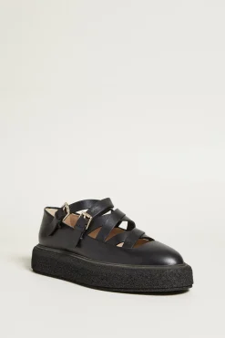 Ballerine in pelle con cinturini - Nero