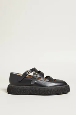 Ballerine in pelle con cinturini - Nero