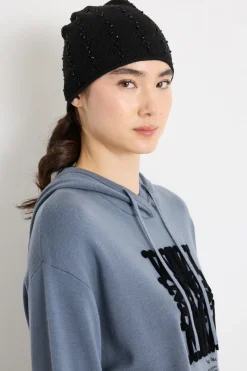 Beanie con ricami bijou - Nero