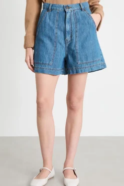 Bermuda in jeans con maxi tasche - Azzurro
