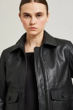 Biker in nappa con tasche - Nero