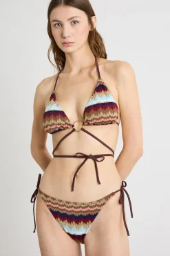 Bikini jacquard con lacci - Marrone
