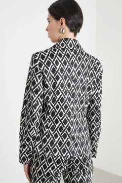 Blazer aderente con stampa geometrica - Bianco Nero