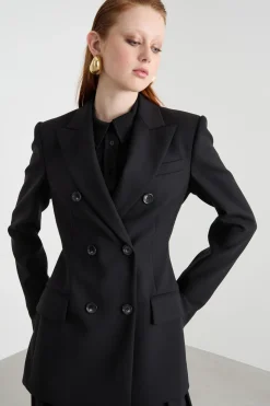 Blazer aderente in lana stretch - Nero