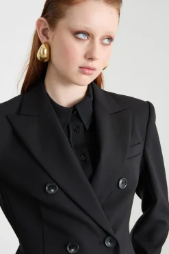 Blazer aderente in lana stretch - Nero