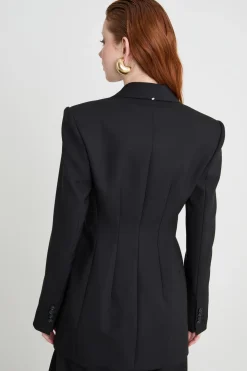 Blazer aderente in lana stretch - Nero
