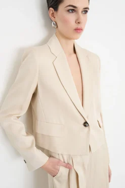 Blazer boxy in twill - Beige