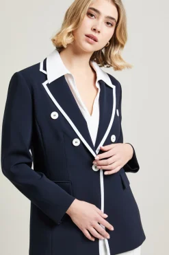Blazer con bordi a contrasto - Blu Bianco