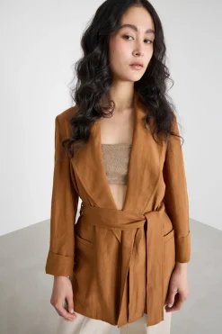 Blazer con cintura - Marrone