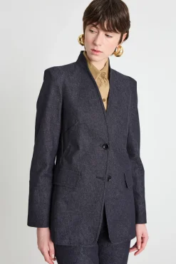 Blazer con collo in piedi - Blu