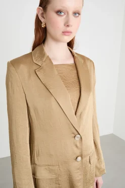 Blazer con effetto crinkle - Cammello