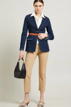 Blazer con profili sfrangiati - Blu Denim