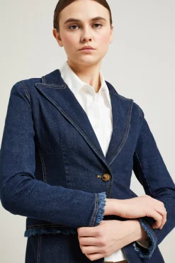 Blazer con profili sfrangiati - Blu Denim