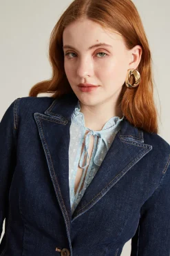 Blazer con profili sfrangiati - Blu Scuro Denim