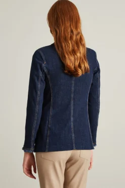 Blazer con profili sfrangiati - Blu Scuro Denim