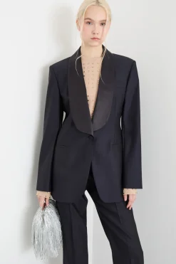 Blazer con rever in raso - Blu