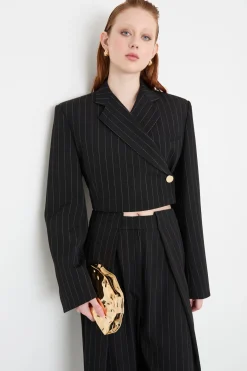 Blazer corto gessato - Nero