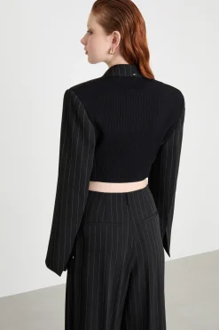 Blazer corto gessato - Nero