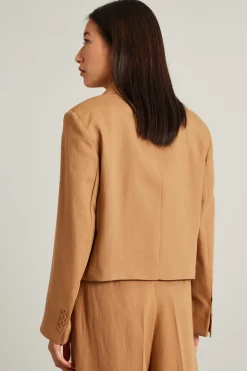 Blazer corto in misto lino - Cammello