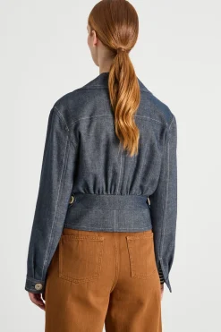 Blazer crop con impunture a contrasto - Blu