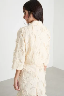 Blazer crop in fil coupé - Bianco