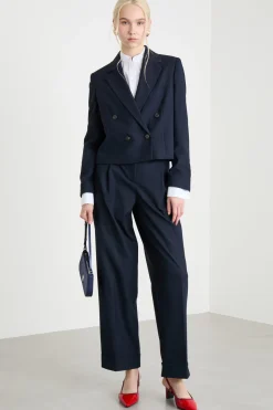Blazer crop in flanella - Blu