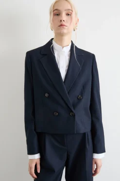 Blazer crop in flanella - Blu