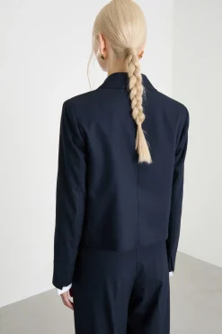 Blazer crop in flanella - Blu