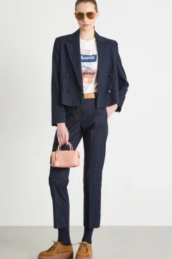 Blazer crop in flanella - Blu