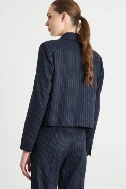 Blazer crop in flanella - Blu