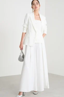 Blazer doppiopetto con bottoni rivestiti - Bianco