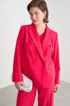 Blazer doppiopetto con bottoni rivestiti - Rosa
