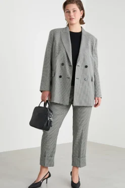 Blazer doppiopetto con fantasia pied de poule - Nero Bianco