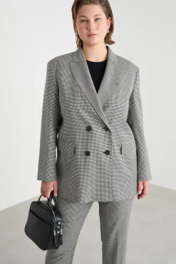 Blazer doppiopetto con fantasia pied de poule - Nero Bianco