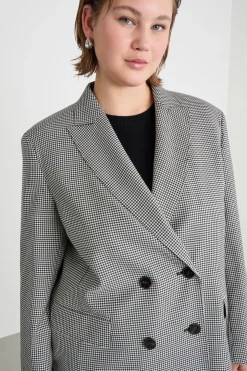 Blazer doppiopetto con fantasia pied de poule - Nero Bianco