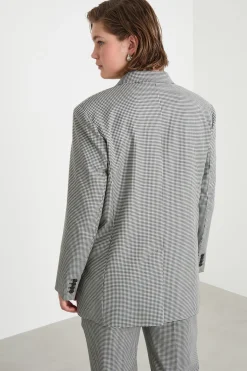 Blazer doppiopetto con fantasia pied de poule - Nero Bianco