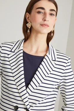 Blazer doppiopetto in jersey - Bianco Blu