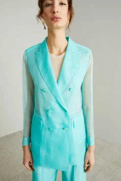 Blazer doppiopetto in organza - Acqua Marina